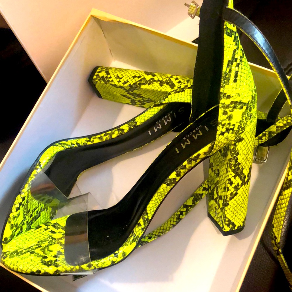 Neon green snake print heels
